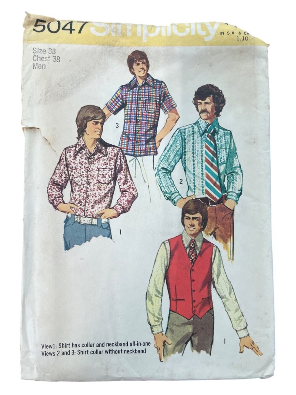 Vintage 70s Simplicity 5047 Sewing Pattern Size 38 Mens Vest & Shirts Retro CUT